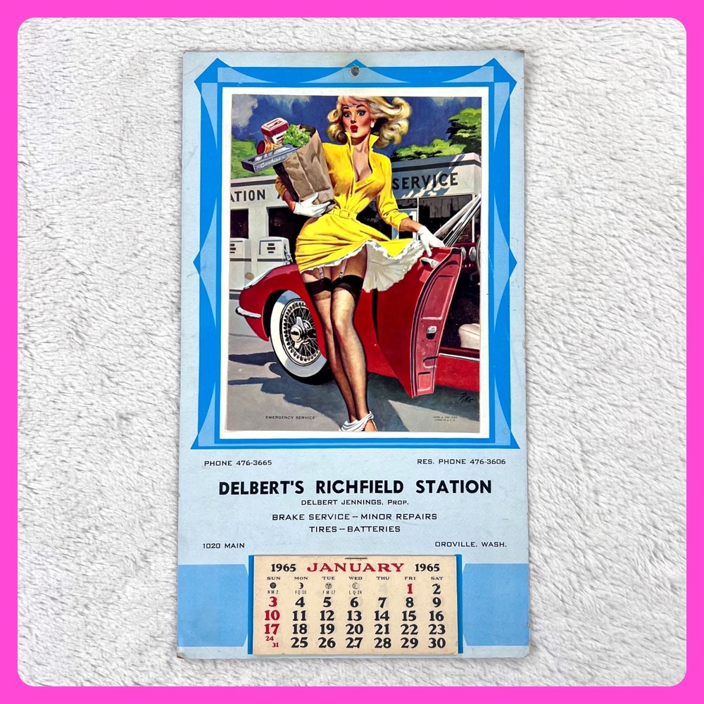 1965 Richfield Station 14"‎ Vintage Calendar • Jay Scott Pike Pin Up Car Oil Gas